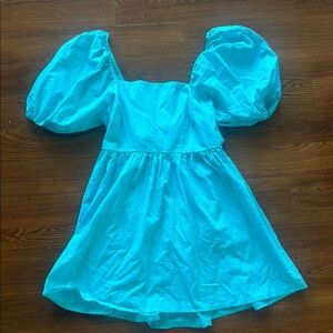 Blue Puff Balloon Sleeve Sun Dress